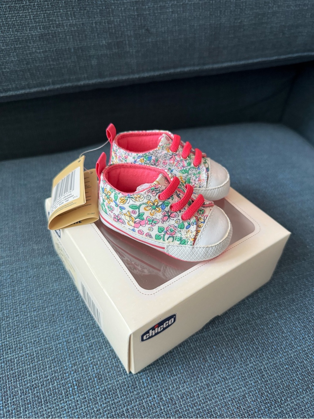 Chicco Floral Baby Sneakers with Coral Pink Trim
